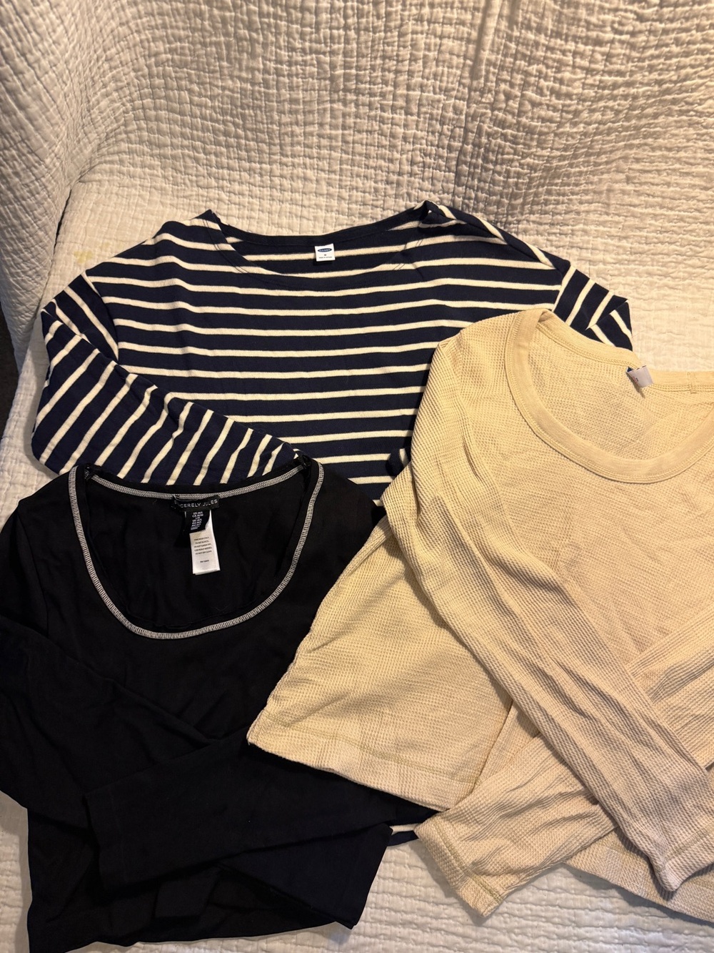 Sincerely Jules & Old Navy Women’s Tops. Cream, striped, & black. Size Medium.